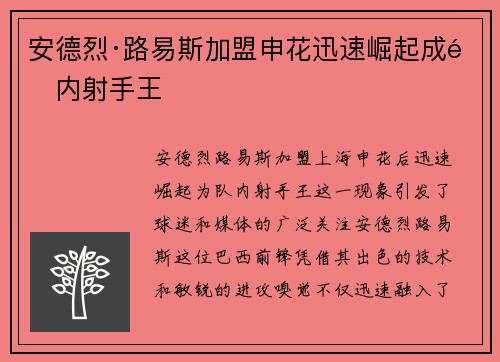 安德烈·路易斯加盟申花迅速崛起成队内射手王
